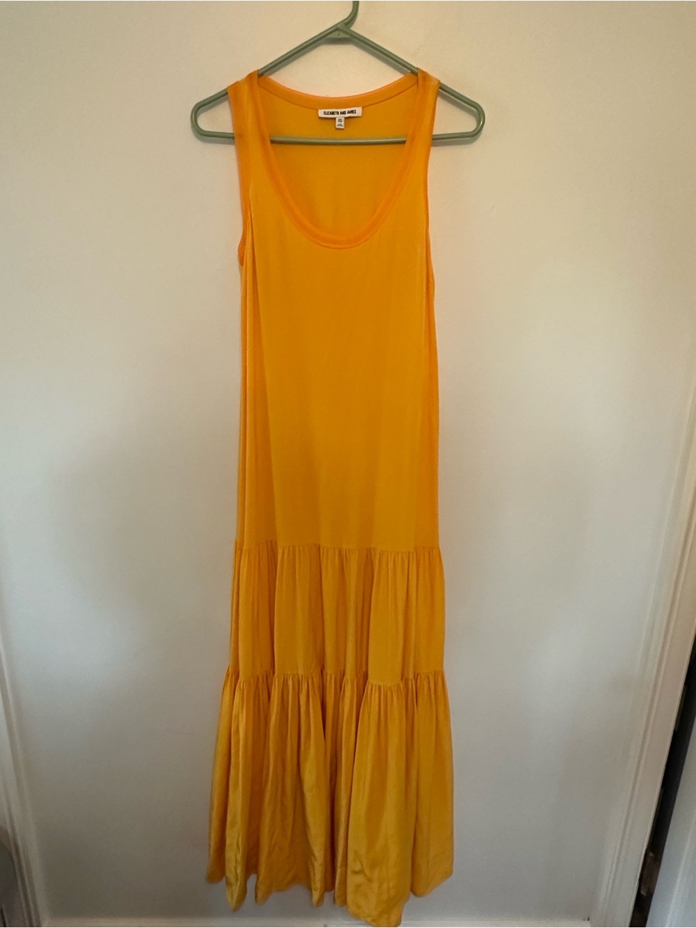 Elizabeth and James Yellow 100% Silk Hazel Tiered Tank Maxi Dress Sz XS